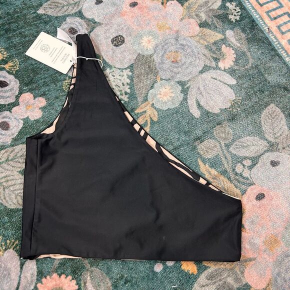 NWT Baiia Swim Bikini Top 14 Black Animal Print Reversible Wrap Tan One Shoulder - Picture 10 of 13